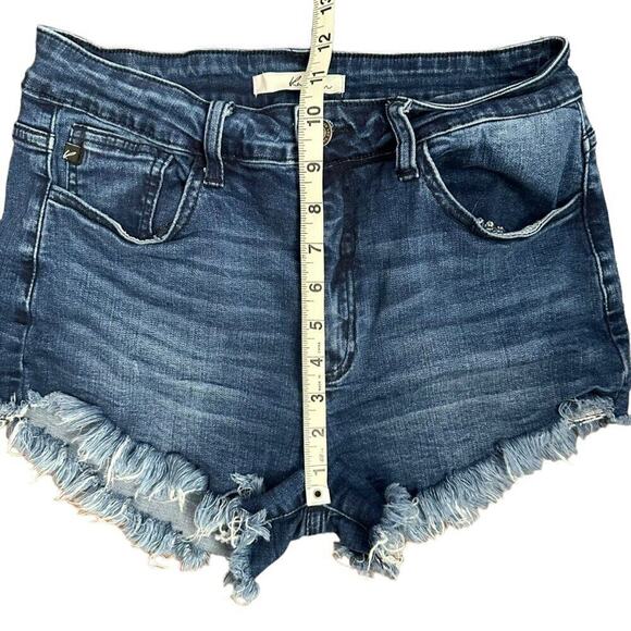 Kancan High Rise Jean Shorts Women's 11 Dark Blue Wash Denim Raw Hem Summer - Picture 6 of 6